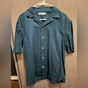 Zara Men’s Teal Short Sleeve Button Up Shirt Size L